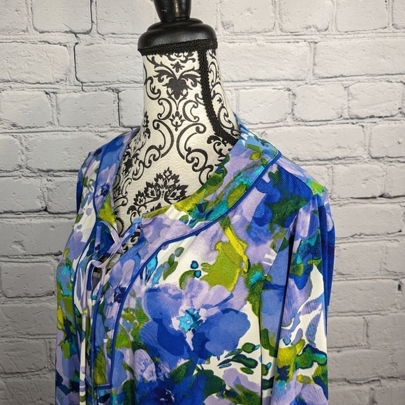 Susan Graver Women's Long Sleeve Stretch Knit Floral Print Sz L Top Tie Front B6 - Picture 9 of 12